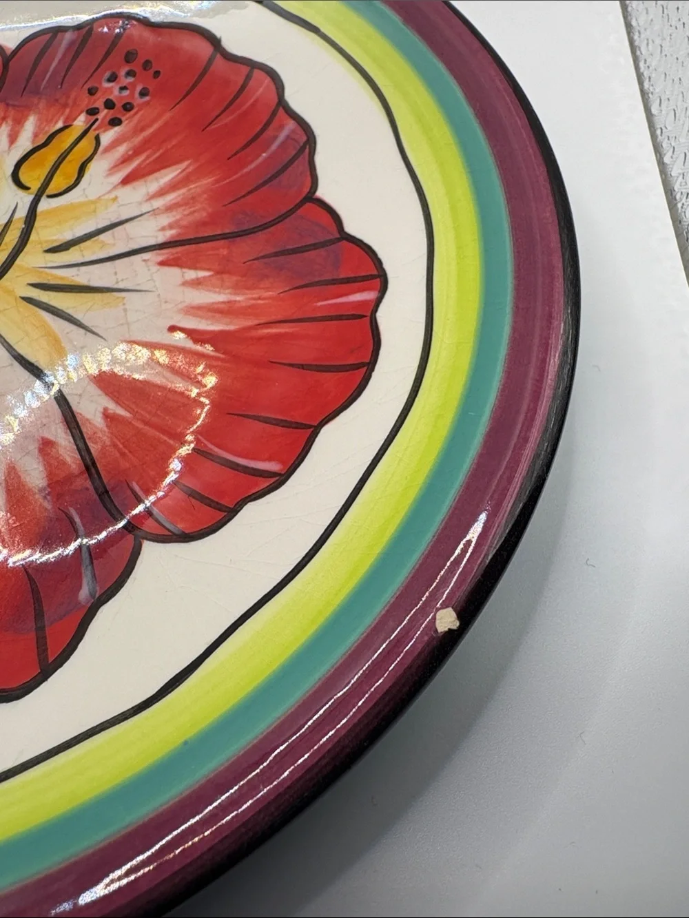 Hand-Painted Red Hibiscus Ceramic Dinner Plates - Set of 4 from Clay Art